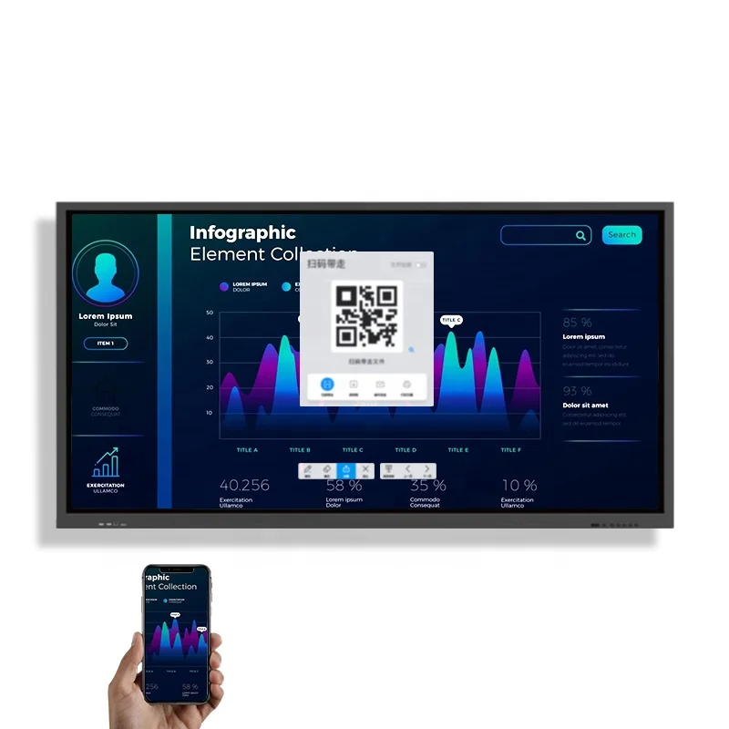 

BOE 75 4K Interactive touchscreen digital meeting all-in-one board smart finger touch interactive display panel with android 8.0