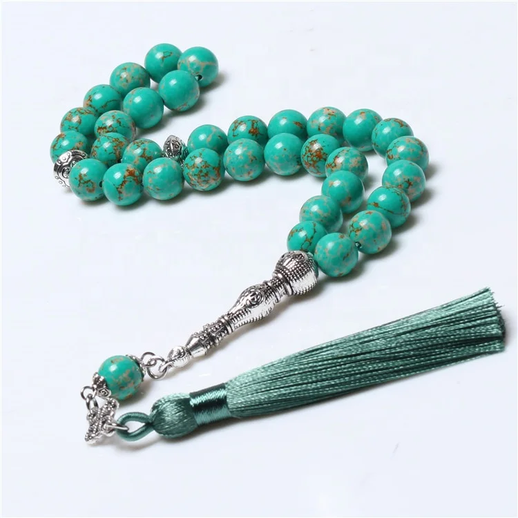 

New 10mm Turquoise Stone Bead 33 Prayer Beads Islamic Muslim Tasbih Allah Mohammed Rosary