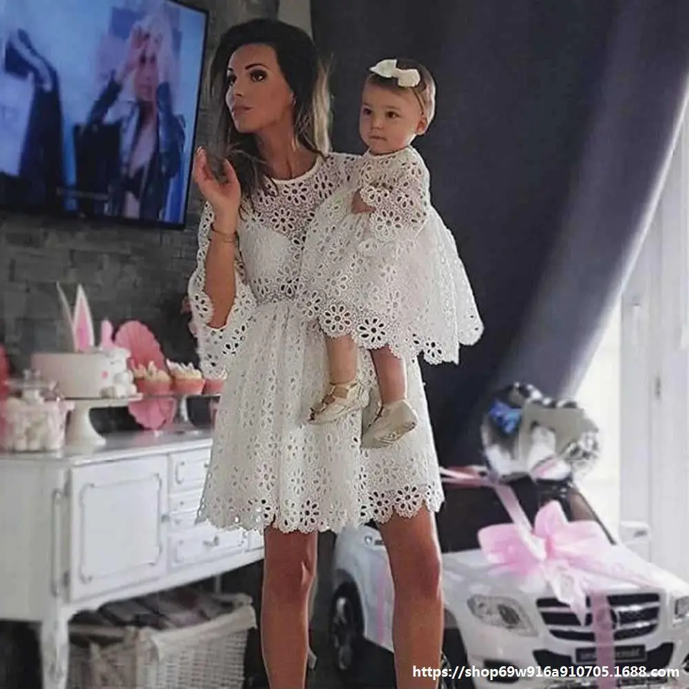 

2021 hot summer sexy lace dress mother and daughter Family matching outfits Clothing Kids Mommy and Me Outfits dress, Black , light blue,pink,khaki