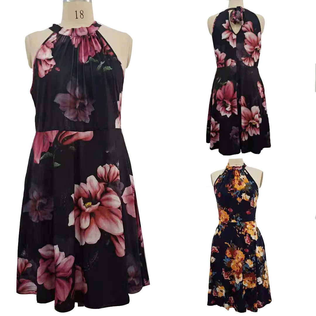 

Hot Style Flourish Print Sleeveless Boho Dress For Females Summer Women Sashes Halter Sleeveless Bohemian Maxi Midi Skirts, Can be customized
