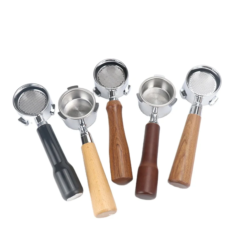 

Hot Selling 51mm stainless steel Bottomless Portafilter With Wood Handle Coffee machine