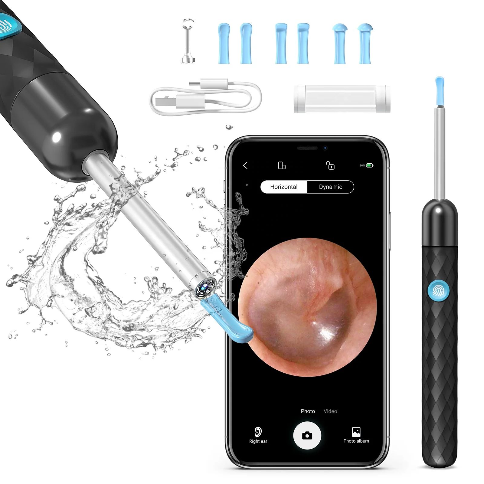 

Picker Electric Ear Wax Remover Ear Wax Removal Camera Endoscope Otoscope Cleaner Ear Wax Removal Tool, Black,white