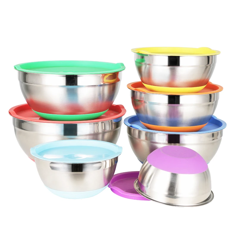 

factory colorful kitchen cake baking fruit salad bowl metal stainless steel mixing bowls set with lid