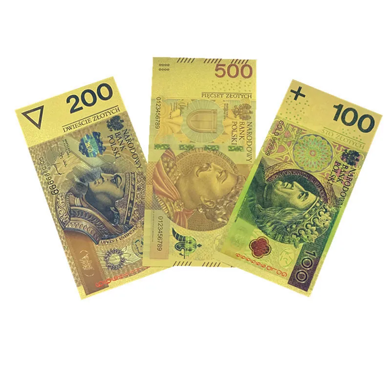 

Currency Poland zlote Banknote 999 gold foil Poland 100 200 500 bills