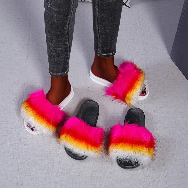 

TINA Hot Selling Solid Color Fuzzy Designer Slippers Women Famous Brands Slippers For Ladies 2021, White,red,black,gray,black color,white color,pink