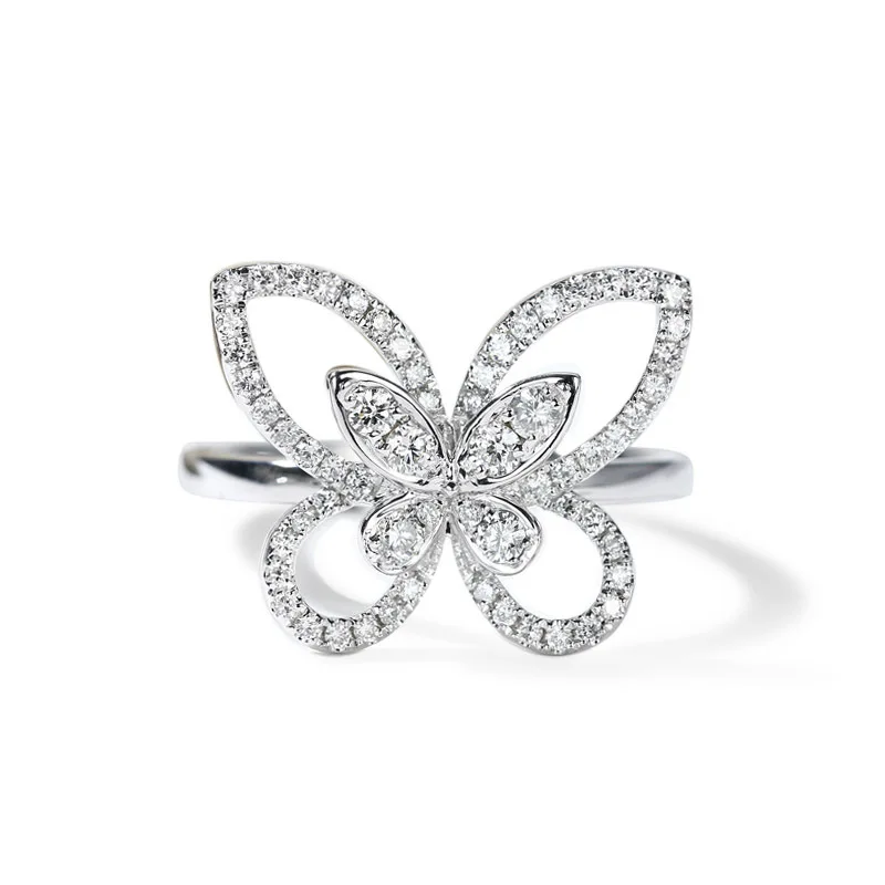 

925 Sterling Silver Created Moissanite Butterfly Ring, White