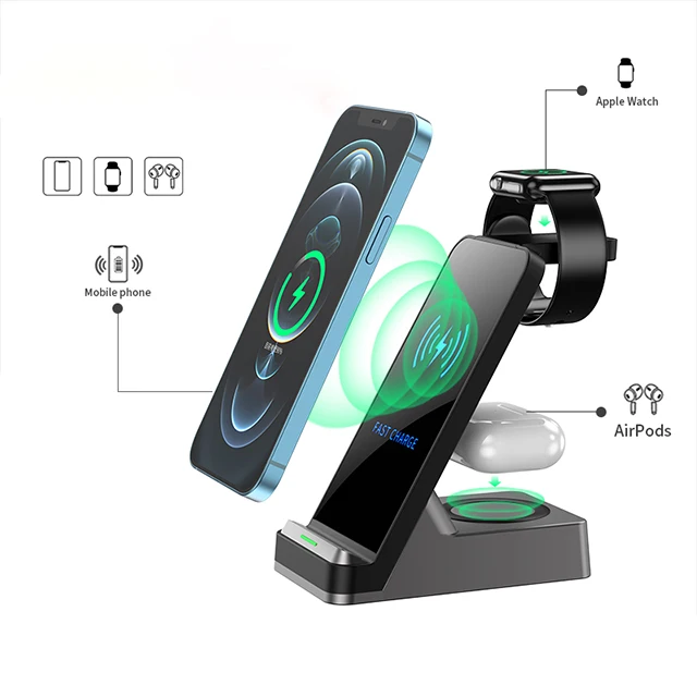 

Settpower H15 15W Manufacturer Supplier 3 in 1 Qi Wireless Charger for Phone smart watch and earphone, White,black