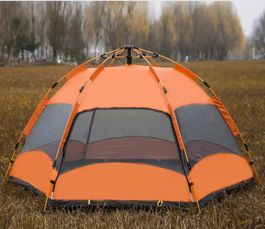 

New Product One Click Pop-UP 5-8 Person Double Layer Camping Traveling Tent, Blue , orange