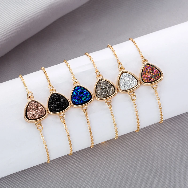 

6 color Adjustable Drusy Quartz Bracelet Triangle Design Simple Gold-Plated Jewelry Ladies Brand Gift