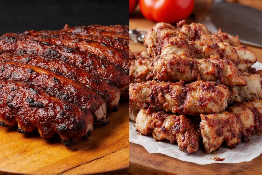 Platter of finished baby back and spare ribs with sides