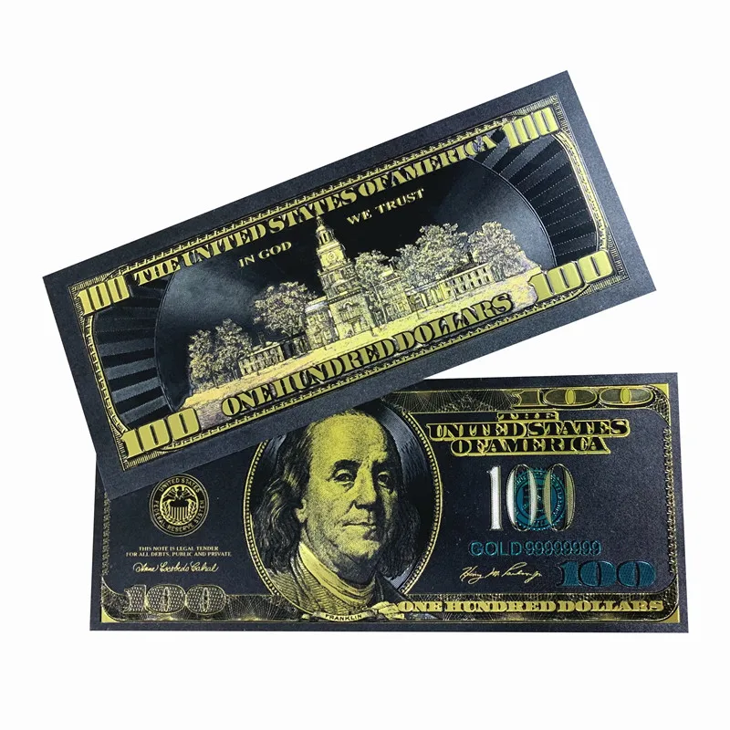 

NEW Technology Black silver gold 100 dollars for gift money USD 24K foil plastic banknote for promotion, Black foil