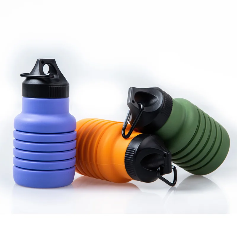 

550ML Eco Friendly Hiking Climbing Gym Running Collapsible Reusable Silicone Drink Water Bottle For Bicycle Cross-Country