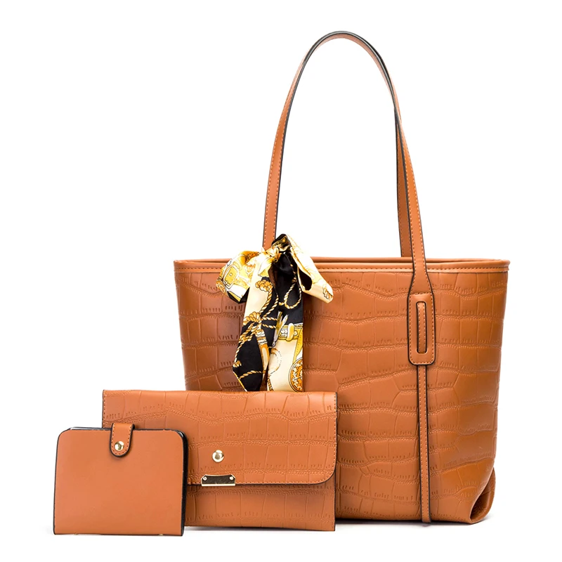 

2022 New Design Large PU Ladies set 3 pcs Tote Shoulder Bags Fashion Luxury Leather Purse and Handbags for Women
