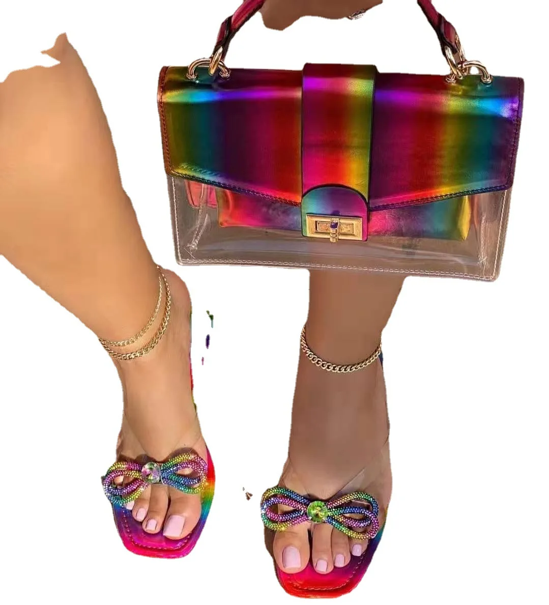 

2021 slippers for women colorful flip flops flat bottom slippers female foreign trade plus size colorful diamond sandals, Color