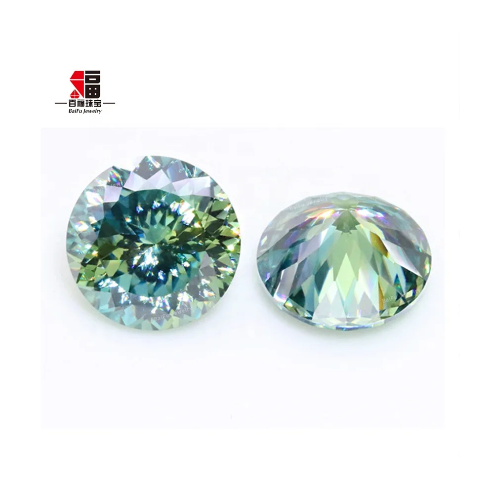 BaiFu Jewelry Hotsale 1ct 2ct 3ct Cyan Green Portuguese Cut Round Moissanite