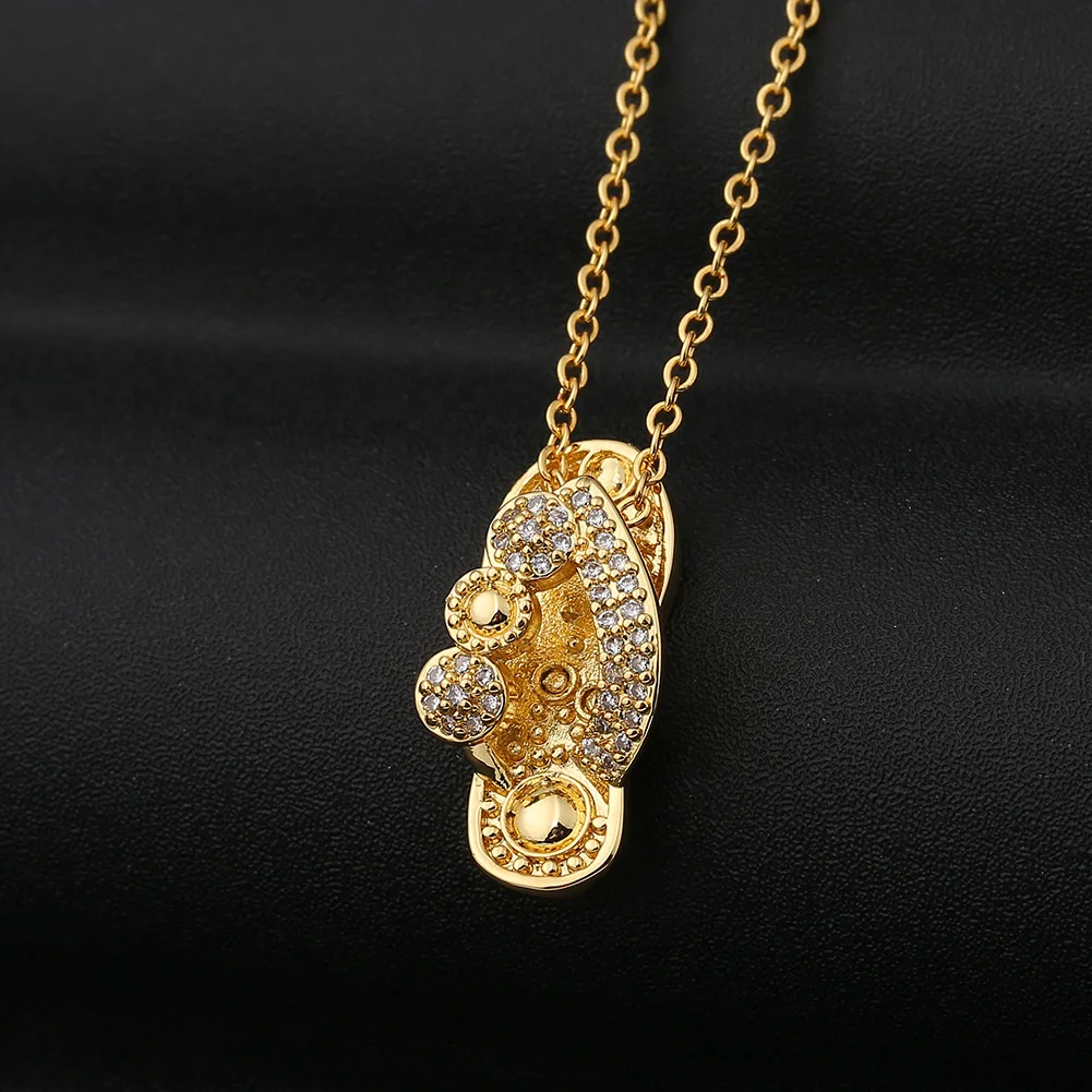 

Best Selling Hip Hops Cubic Zircon Slipper Pendant Necklaces 18K Gold Plated Crystal Rhinestone Slipper Necklaces