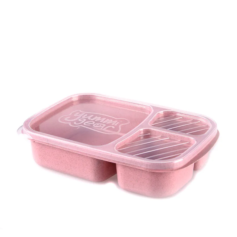 

H220 Natural Student Multi Colour Food Storage Boxes Microwavable Portable Bento Box 3 Grid Wheat Straw Lunch Box