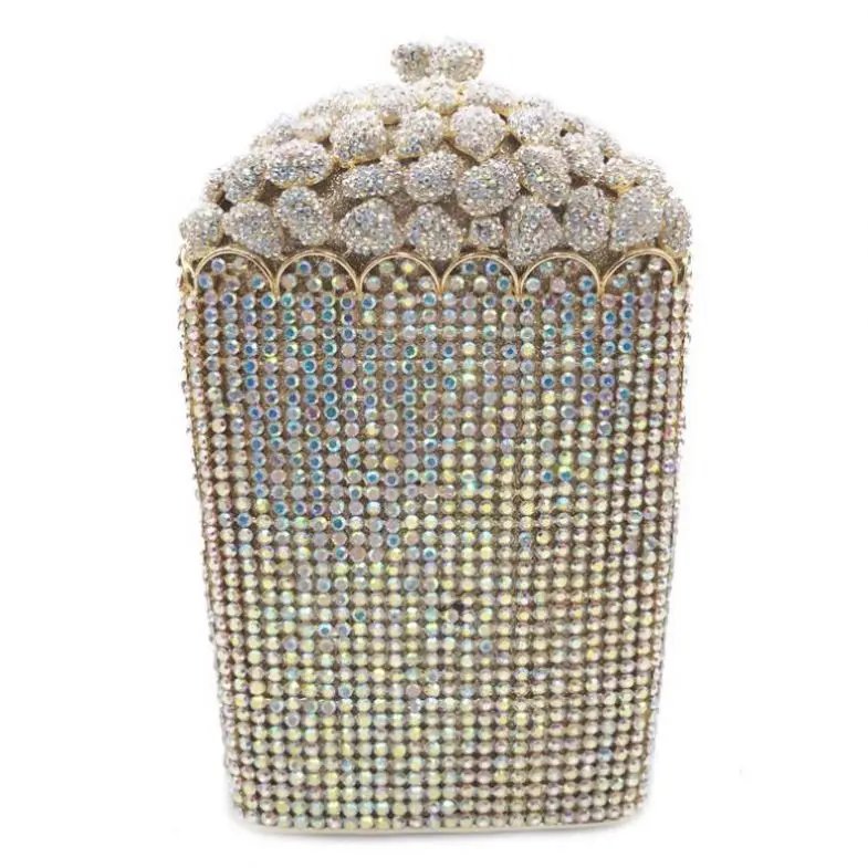 

Wholesale Design Rhinestone Crystal Bling Popcorn Purse Clutch Diamond Party Evening Handbags Popcorn Crystal Diamond Bags, As picture