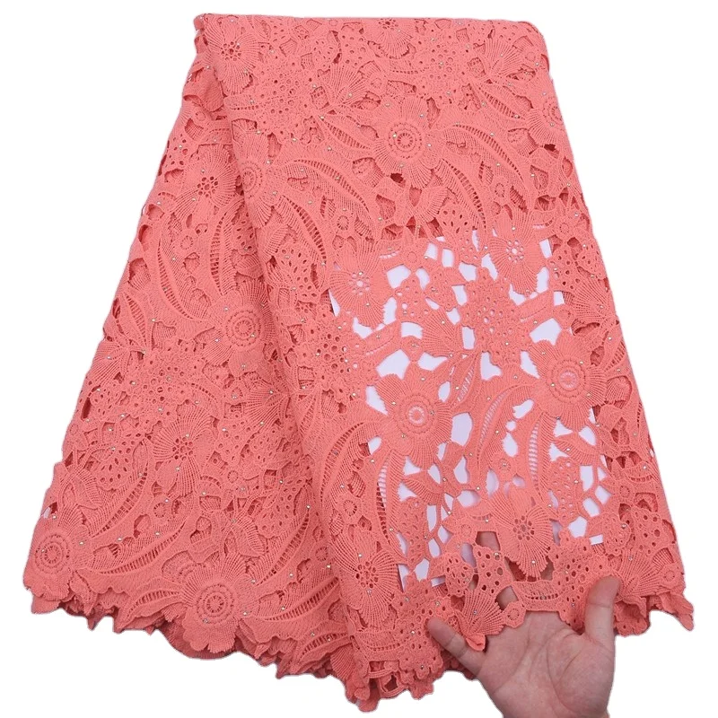 

2181 Shipping Free Peach Color Lace Fabric Cotton Guipure Lace Fabric Corded Lace Fabric