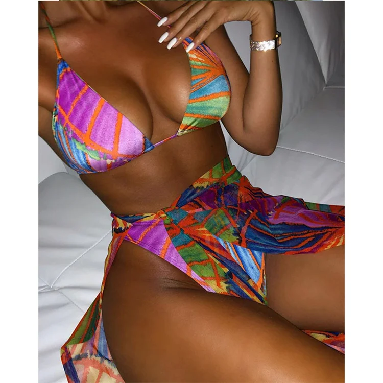 

Bikini summer dress woman tops fashionable sexy casual swimwear 3 piece set wholesale ht2103