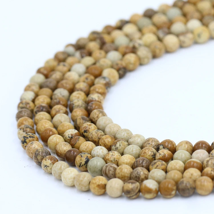 

Europe popular jewelry 8mm gemstone Dull Polish round stone picture jasper beads
