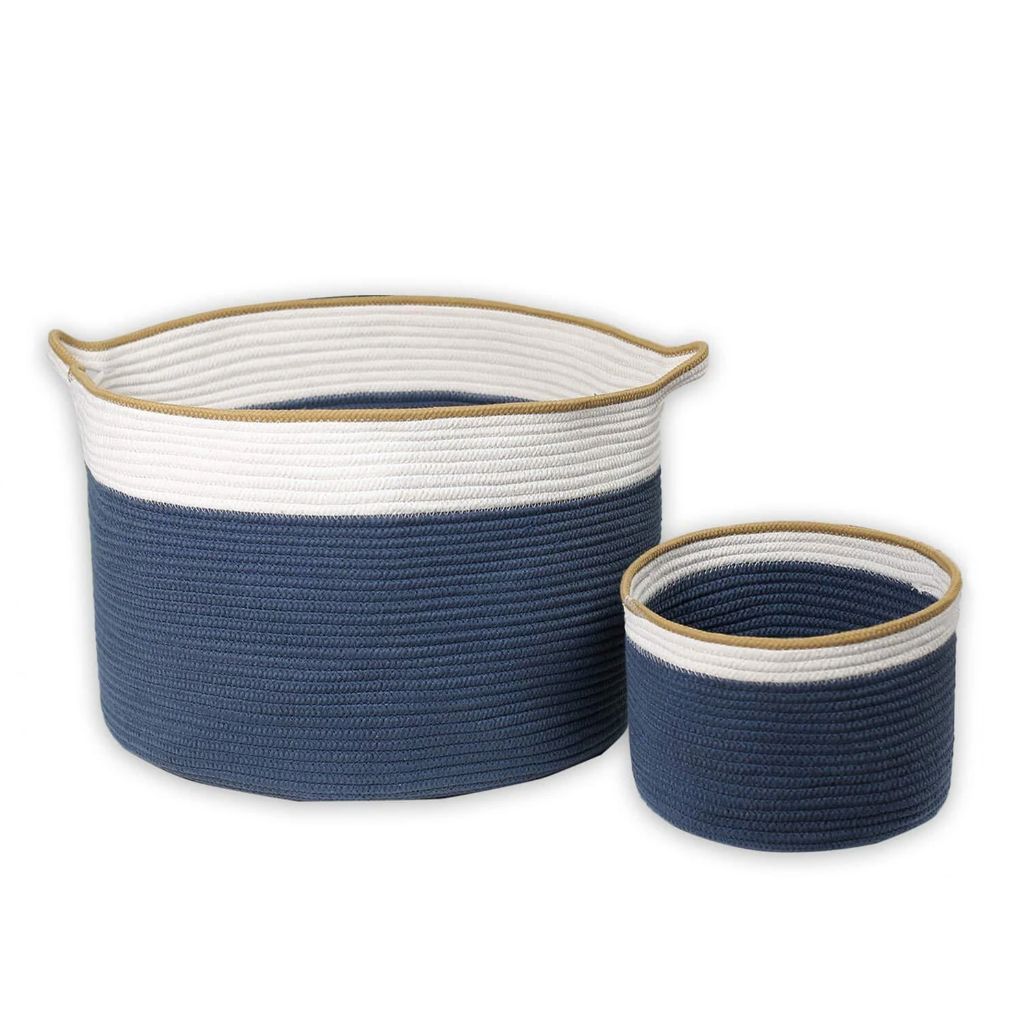 

High-quality XXL Large Navy Blue Natural Cotton Rope Woven Home Organizer Set Laundry Toy Basket Storage Baskets, Customized color