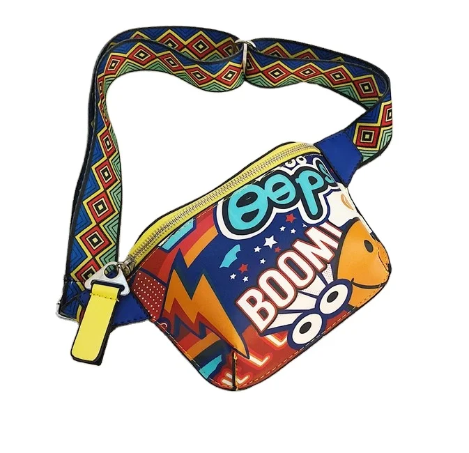 

New wild wide shoulder strap Messenger bag Graffiti Colorful printed chest bag personality graffiti hip hop pouch