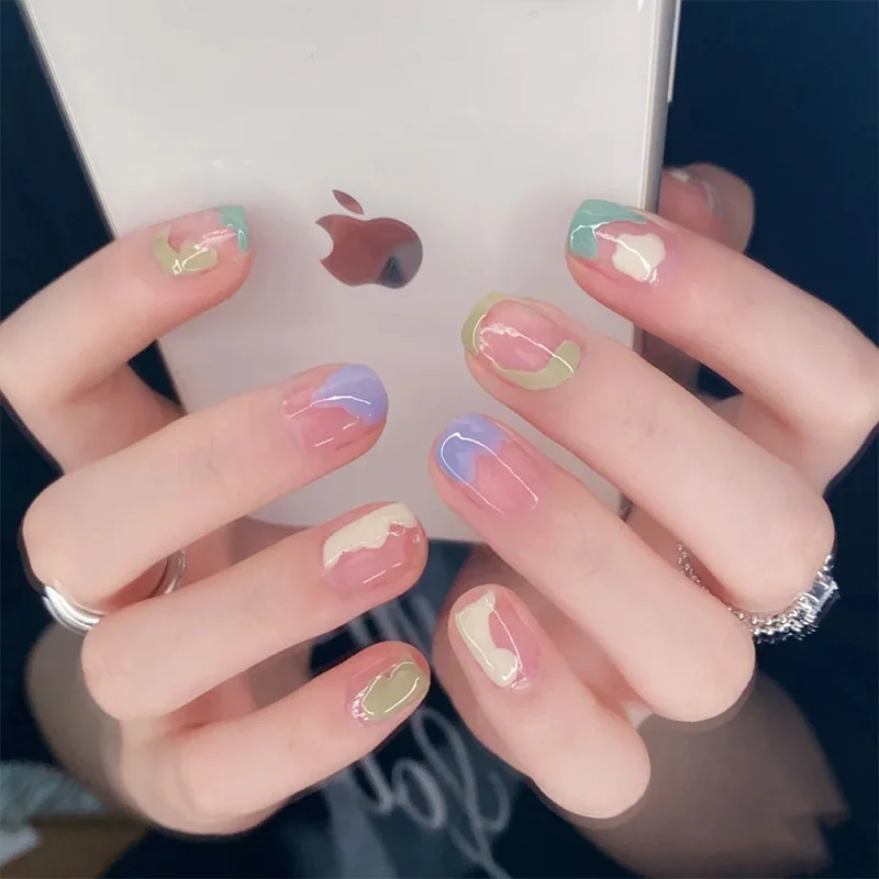 

Square Macaron Designer Press On Nails Unique Full Color Private Label Cover Leopard Nails Tips, Picture