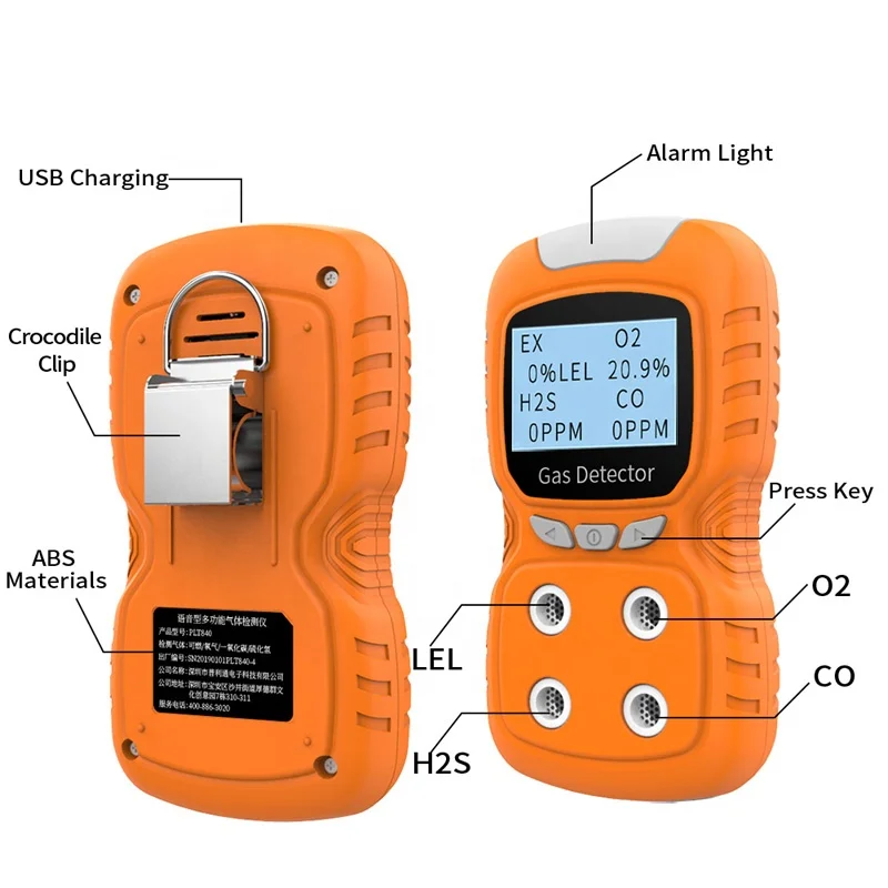 
Portable multi gas detector 4 gas analyzer monitor with micro clip (H2S O2 CO LEL(Ex)) 4 Compound gas detector 