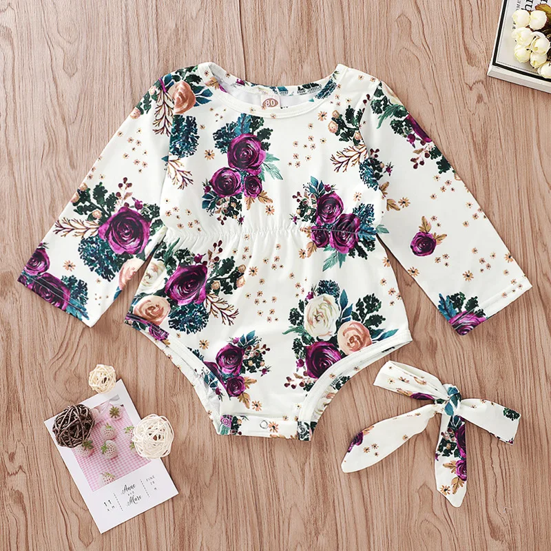 floral Newborn Baby Girl Long Sleeve Romper Jumpsuit Playsuit Clothes