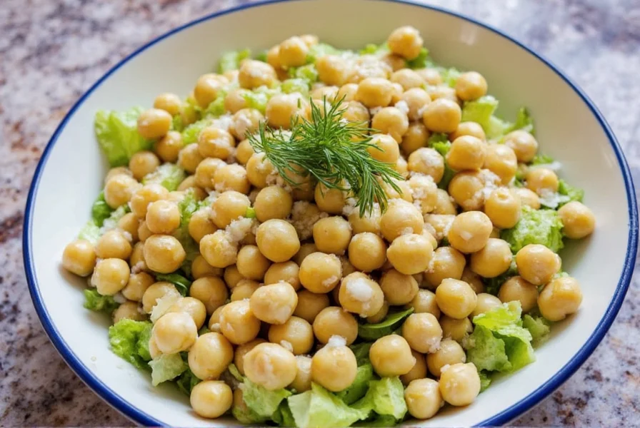 Chickpea dill salad in a glass bowl