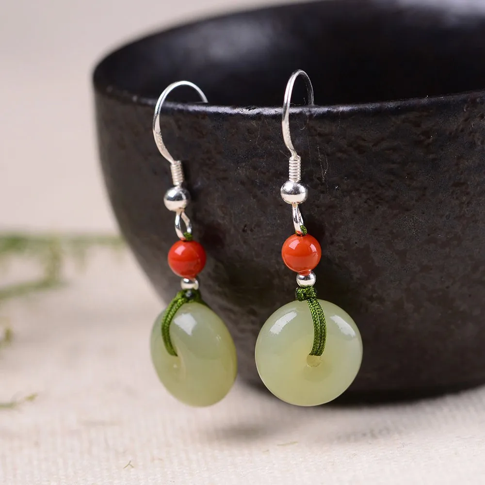 

5A Genuine Jasper Jade Eardrop Earring Earbob S925 Sterling Silver Natural Crystal