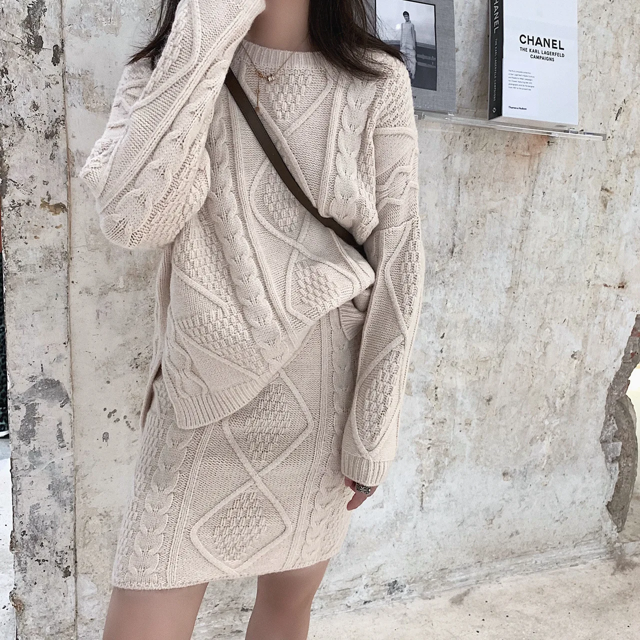 

factory women two piece set clothing three-dimensional twist sweater dress female winter new knitted sweater suit skirt