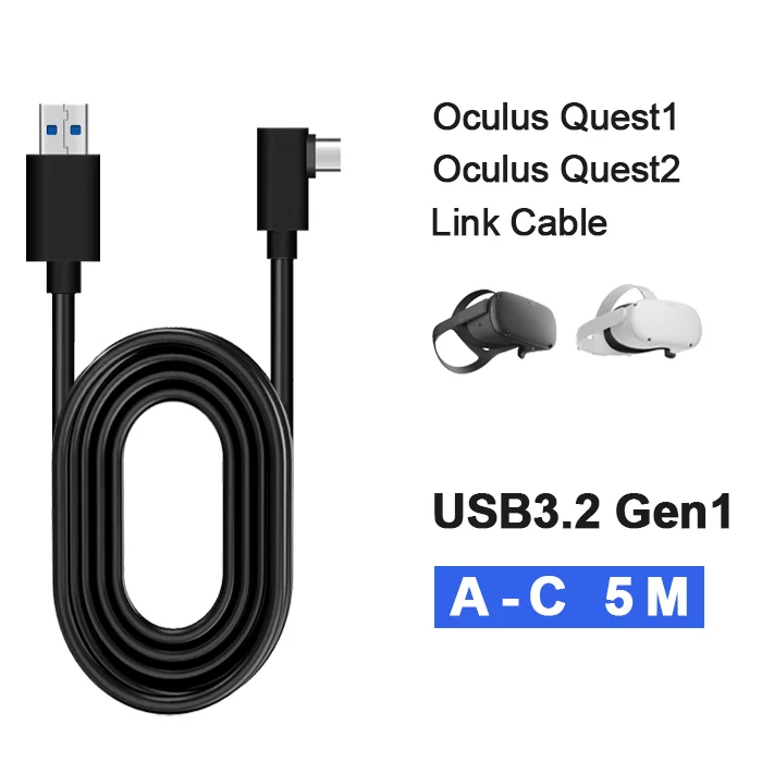 

90 degree Right Angle USB 3.0 cable for Oculus Quest 2 Link cable, Black/white