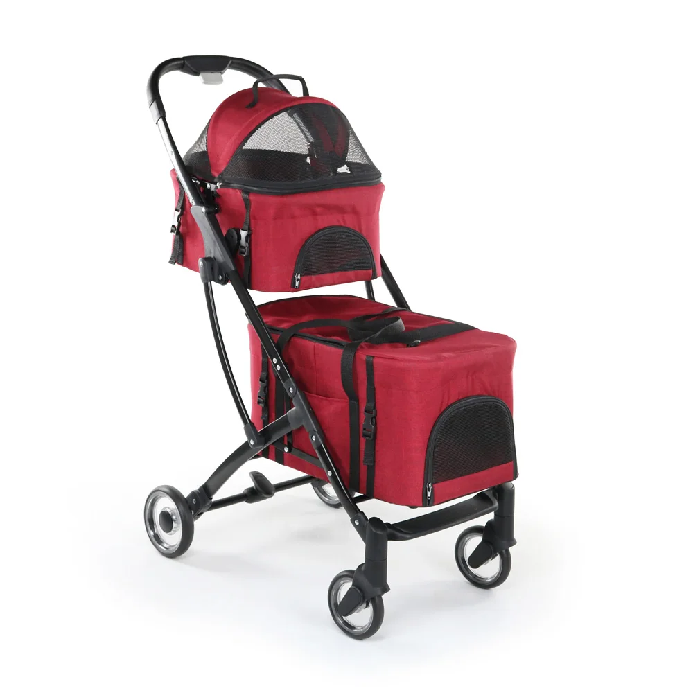 

GS-669 Double pet stroller, Grey & red