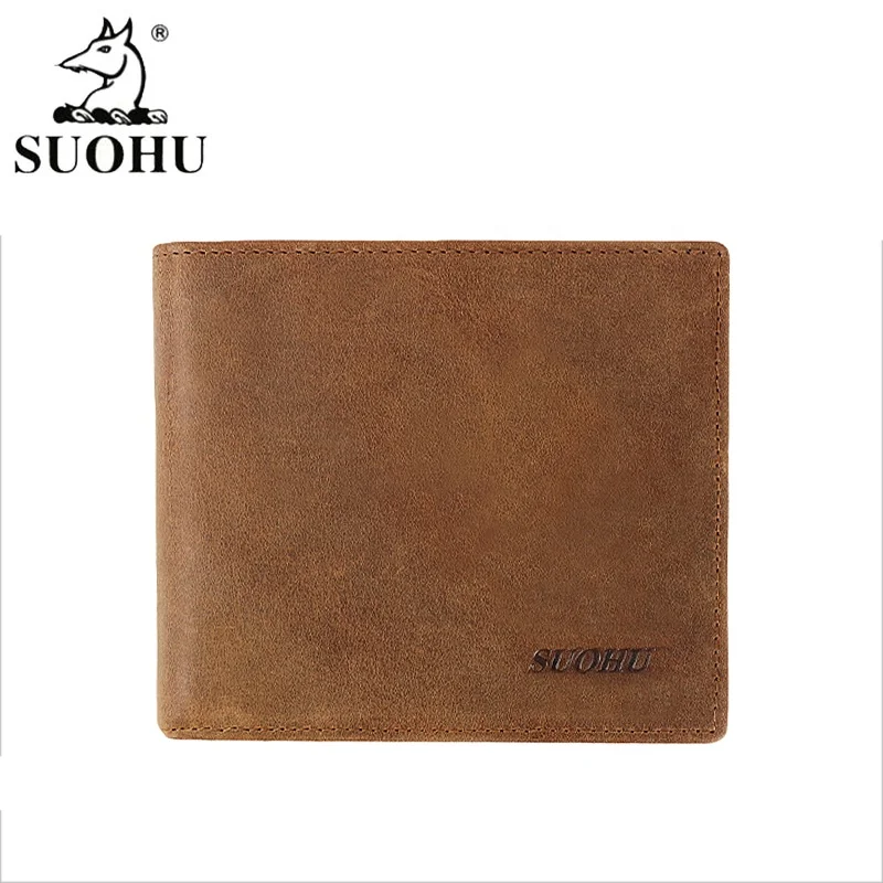 

SUOHU Crazy Horse Leather Wallet Purse Rfid Wallet Card Holder Zipper Short Men Wallet With Coin Pocket, Customized color