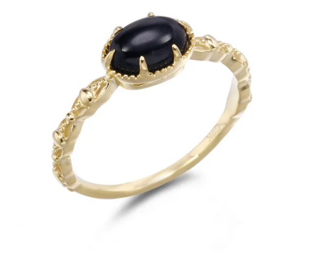 

fashion vintage 9K gold lace black agate ring for women, Yellow gold