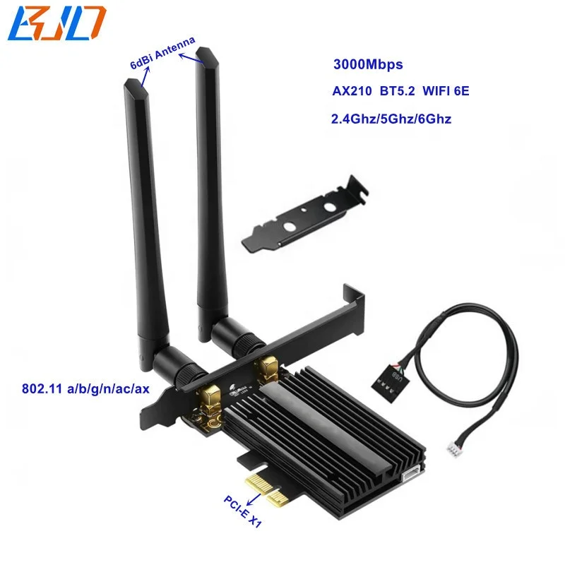

Dual Band 3000Mbps WiFi6 Intel AX210 BT 5.2 PCIe Wireless Wifi Adapter 2.4G 5Ghz 802.11ac ax 6G Wi-Fi 6E Card For PC Computer