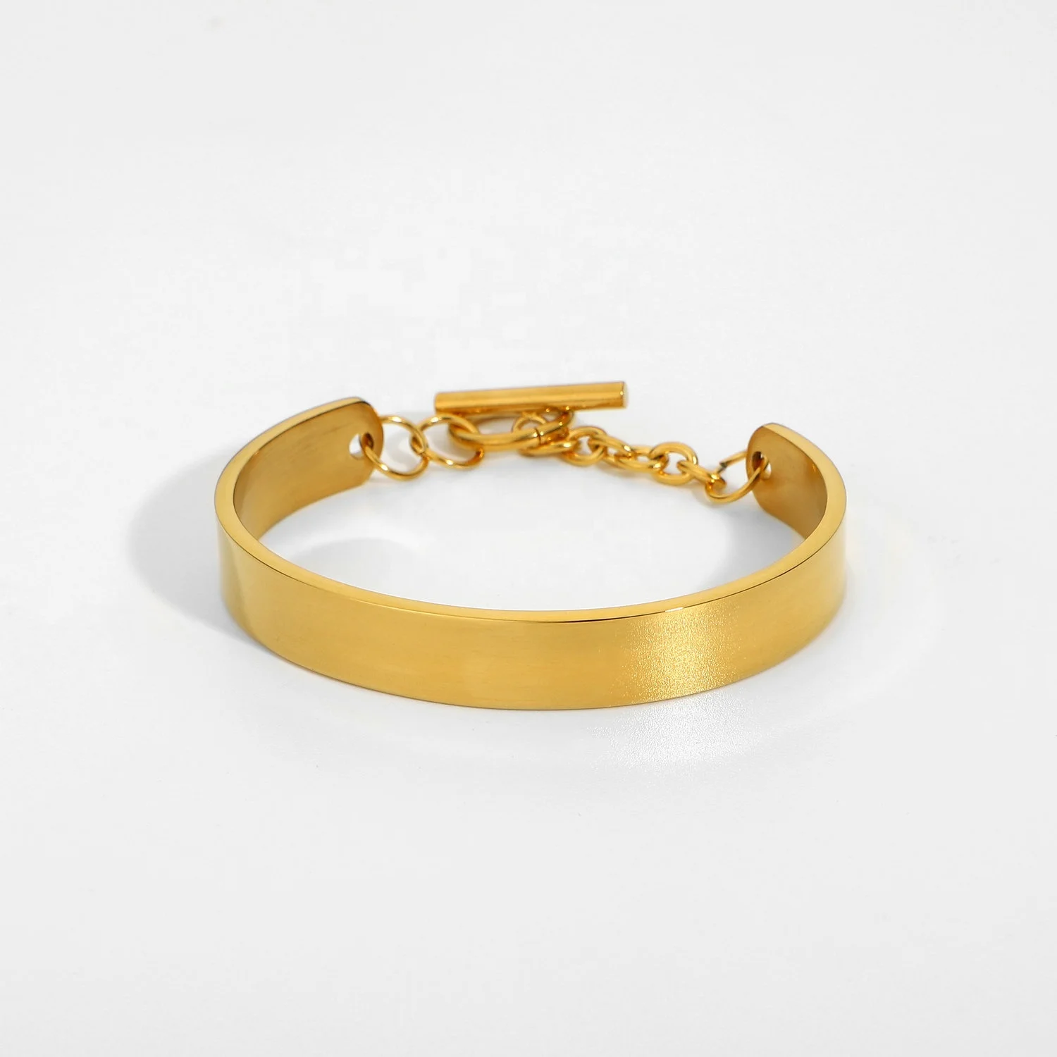 

New Trend 10mm Width Gold Smooth Blank OT button Bracelet Gold Plated Stainless Steel Bangle