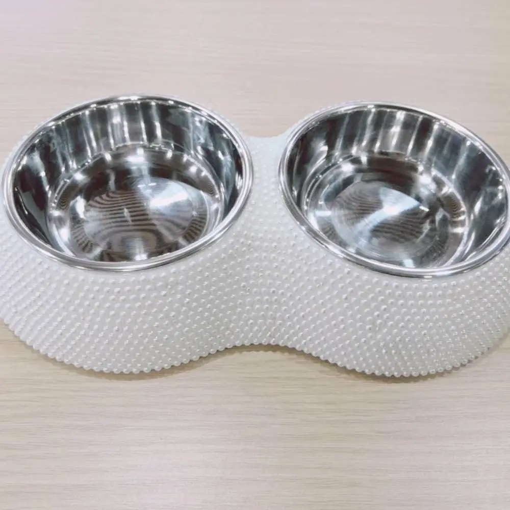 

high quality pearl stone dog bowl, Pink,silver