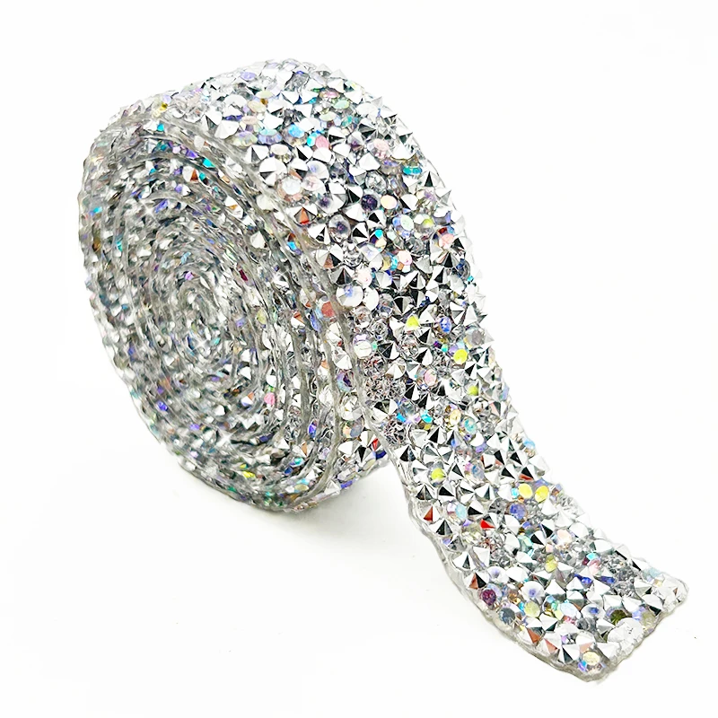 Resin Crystal Rhinestone Ribbon Hot Fix Tape for Clothing Shoes Crafts Iron-On Applique Glue for Dresses Cakes