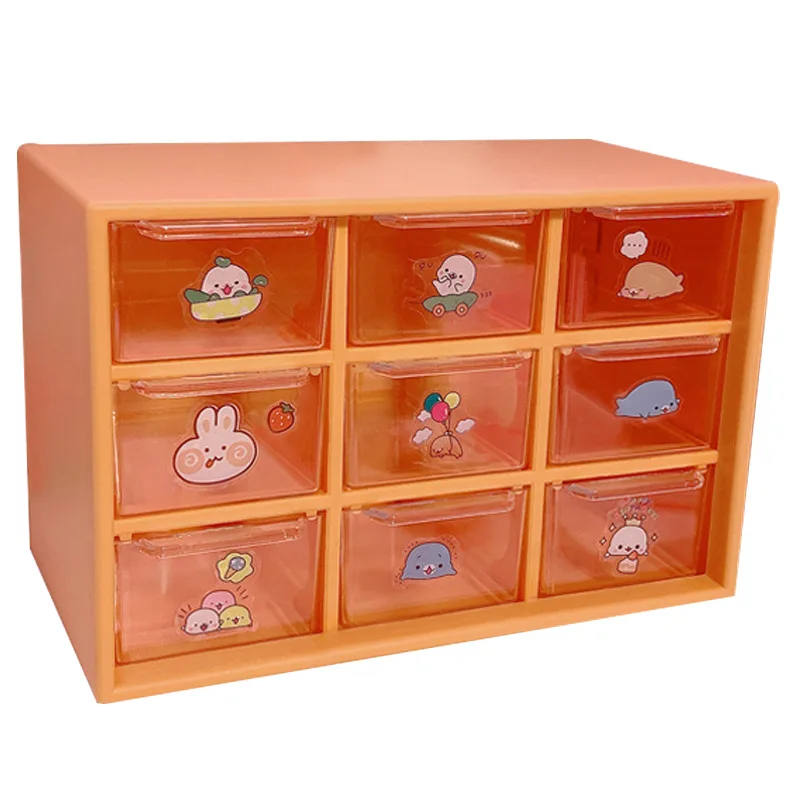 

Jewelry Box Kawaii Nine Grid Desktop Dust-proof Cosmetics Jewelry Nail Stuff Makeup Storage Box With Drawer, Cartoon