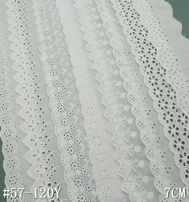 

Hight quality lace materials white embroidered eyelet cotton lace trimmings