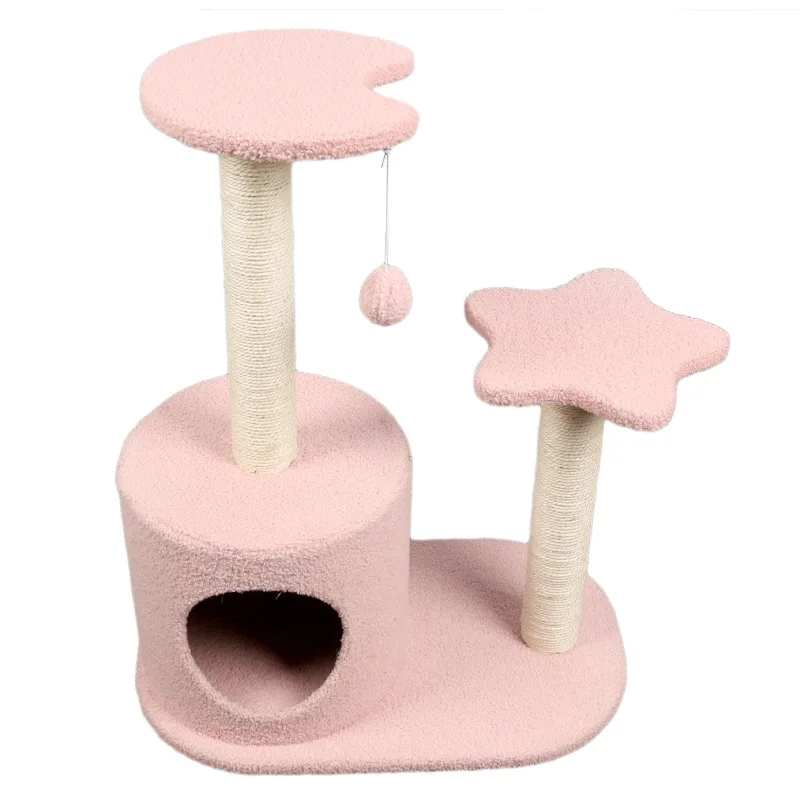 

Wholesale Customized Luxury Cute Pet Play Sisal Tree House Eco-friendly Cat Tree Cat Toy Cat House, Pink,grey,brown and so on