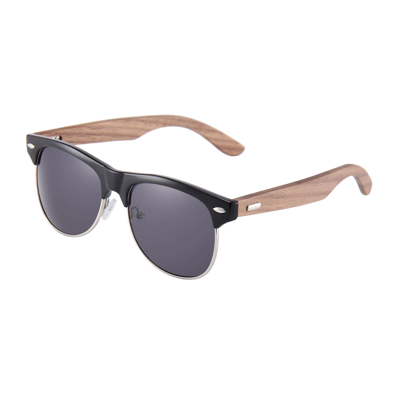 

Semi-rimless Wooden Sunglasses Mirror Wood Temple Sunglasses Custom, Custom colors
