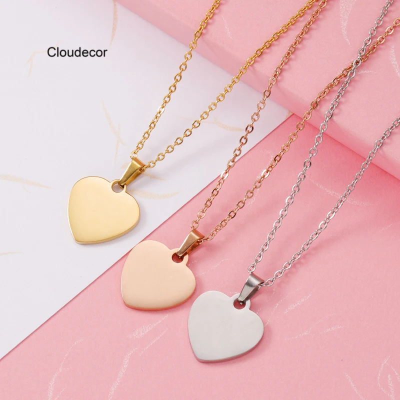 Custom Blank Love Heart Necklace For Couple Women Men Rose Gold Couple Heart Shaped Necklace 18k Gold Heart Pendant Necklace