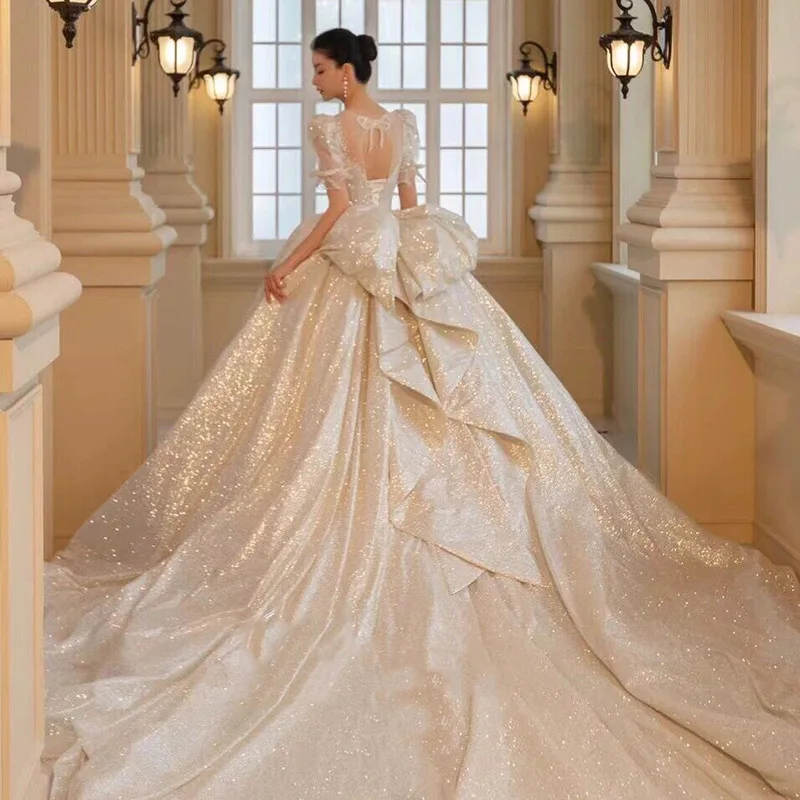 Guangzhou Auyan Crystal Beads Tulle Lace Fabric Luxe Wedding Dress