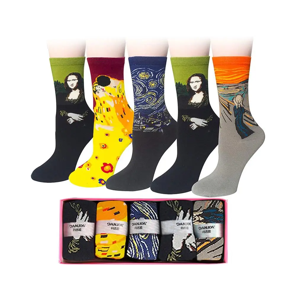 

soft womans fashion organic cotton socks for woman ladies high quality art painting socks bamboo polyester women colorful socks