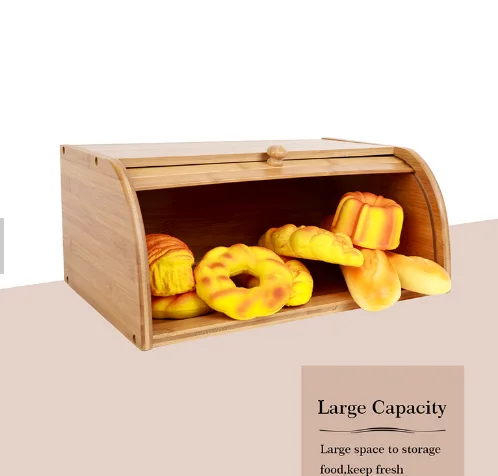 

2021 Royalunion Large Natural kitchen fresh toast large capacity storage shelf, wooden storage box for food