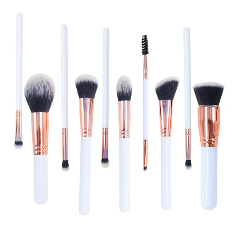 

HZM 10 Pieces Custom edge control White professional foundation brush cosmetic Face makeup brush set tools make up brushes set